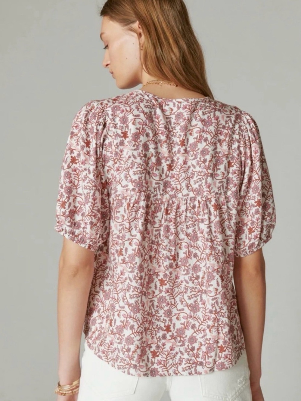Lucky Brand Printed Short Sleeve Peasant Top XS Floral - Picture 3 of 8
